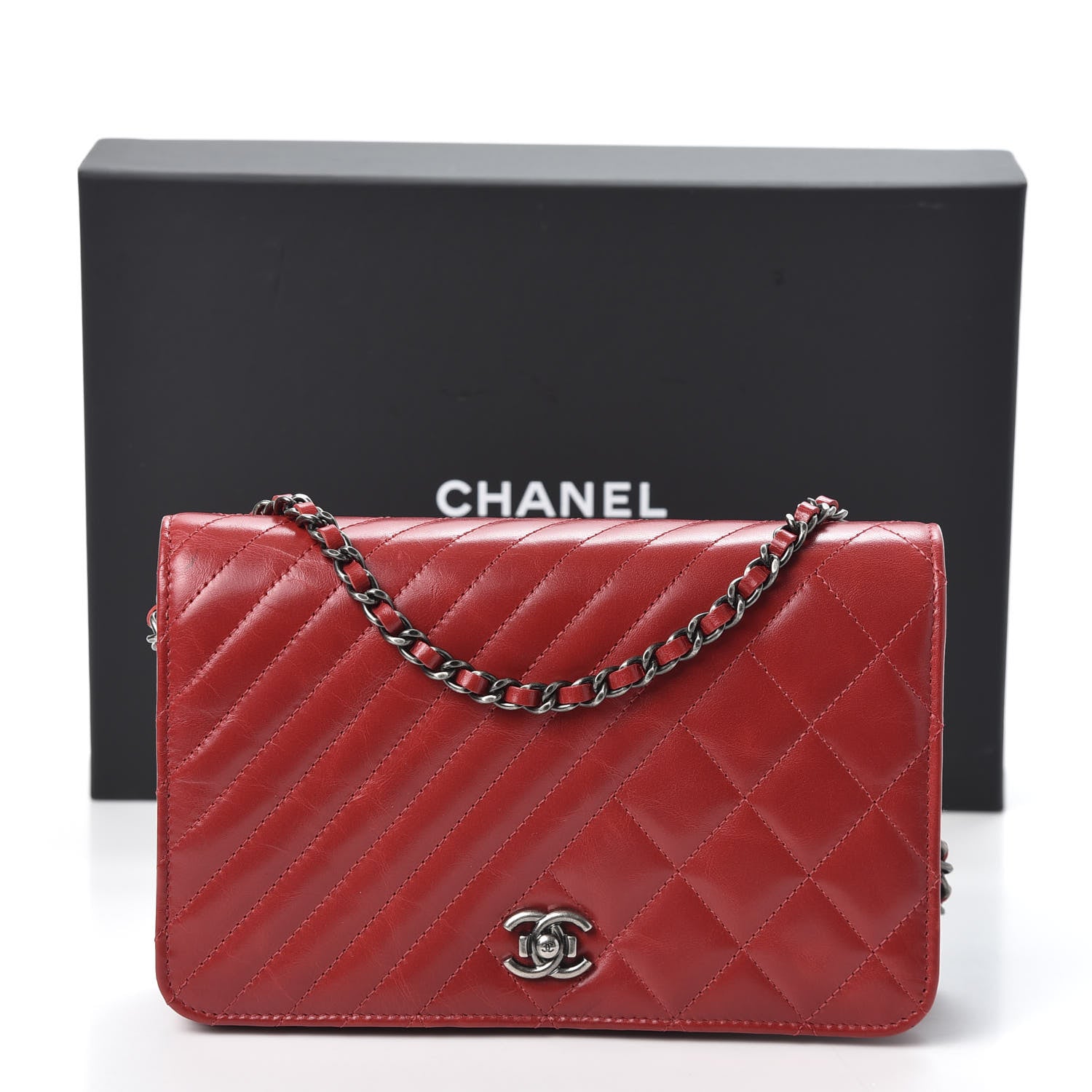 Chanel Glazed Calfskin Quilted Coco Boy Wallet On Chain WOC Red 12 of 12