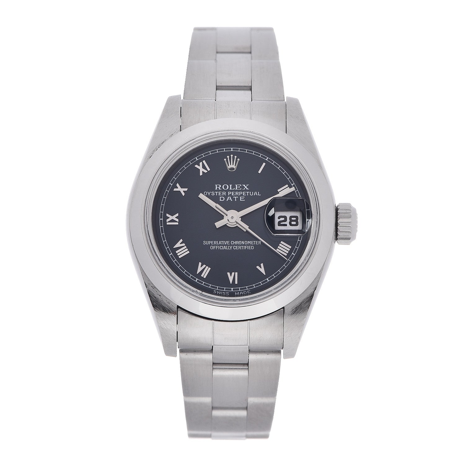 Rolex Stainless Steel 26mm Oyster Perpetual Date Watch Blue Roman 69160 1 of 6