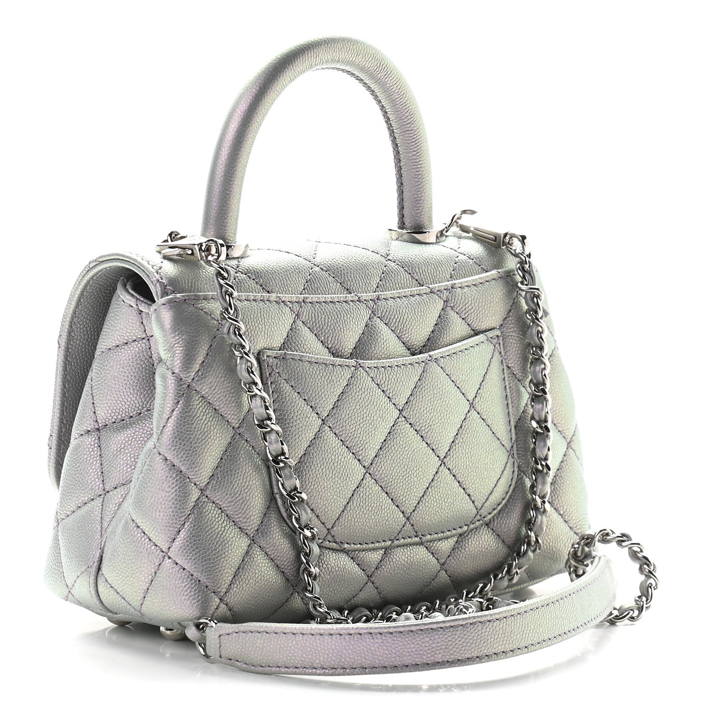 Iridescent Caviar Quilted Extra Mini Coco Handle Flap Purple