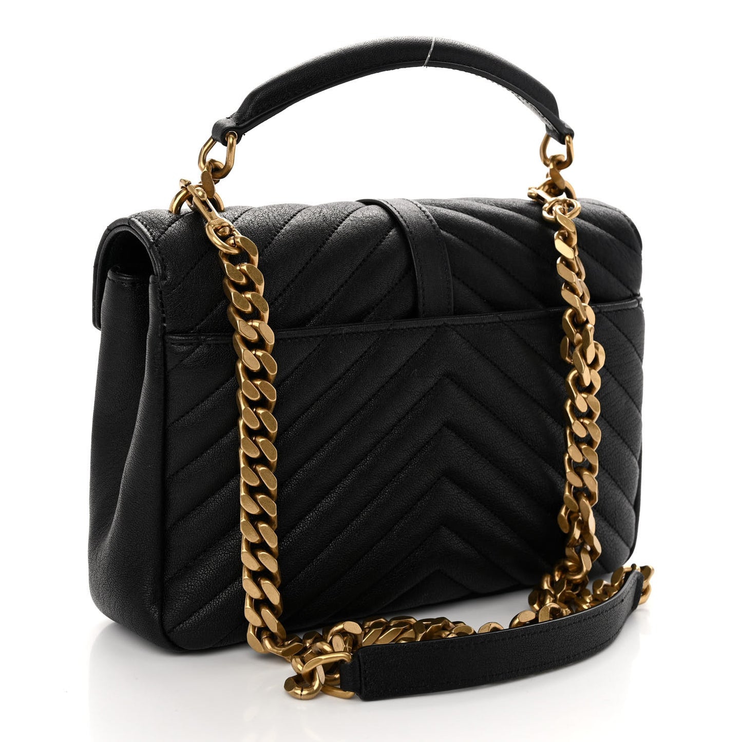 Sheepskin Matelasse Chevron Monogram Medium College Bag Black