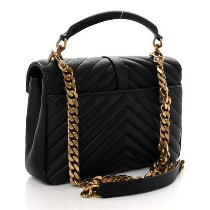 Saint Laurent Sheepskin Matelasse Chevron Monogram Medium College Bag Black 3 of 11