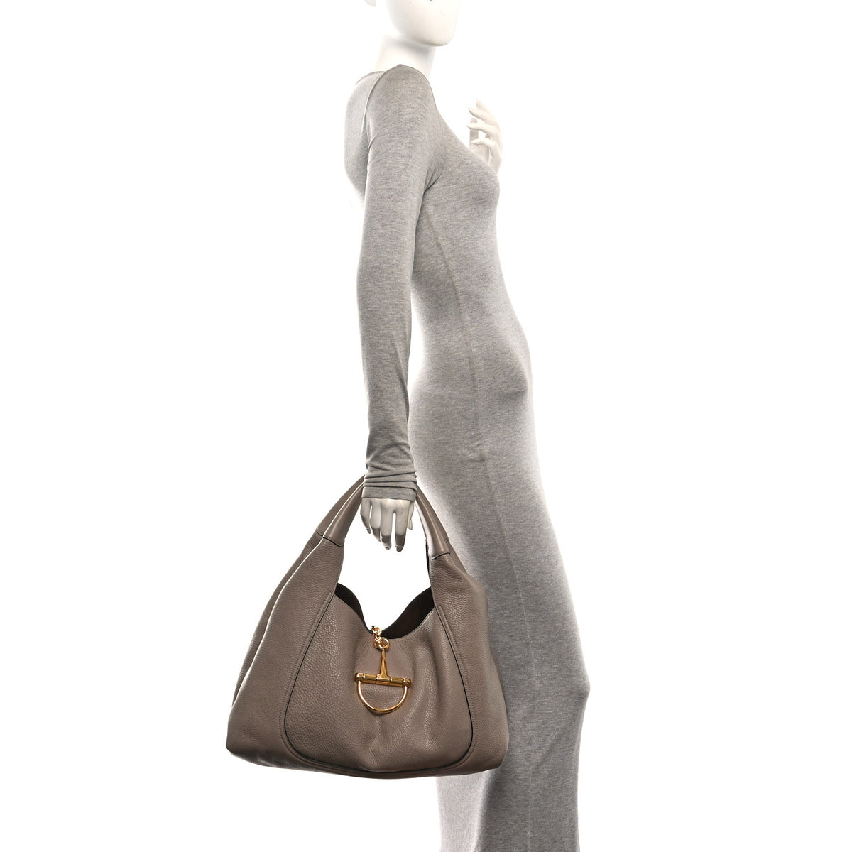 Gucci Grained Calfskin Softbit Maxi Shoulder Bag Taupe 2 of 11