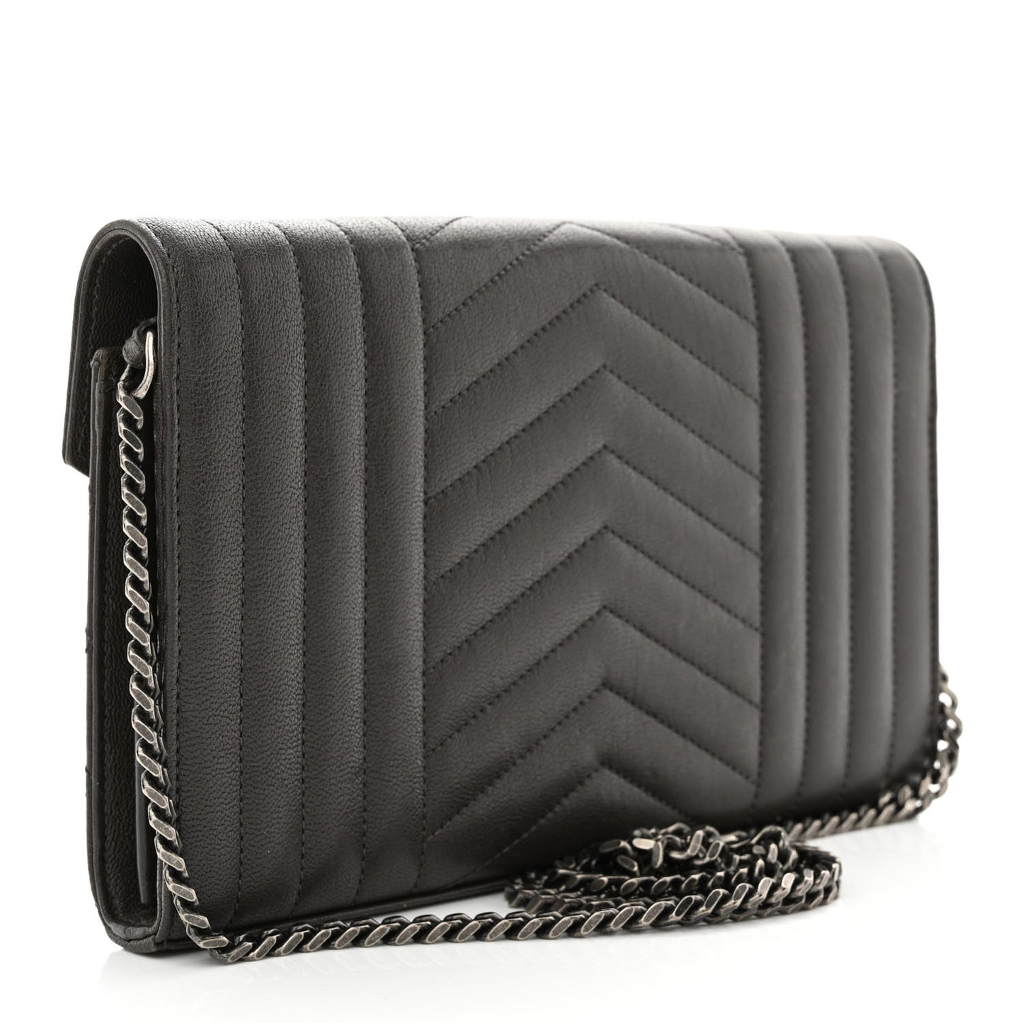 Sheepskin Tri-Quilt Monogram Envelope Chain Wallet Earth