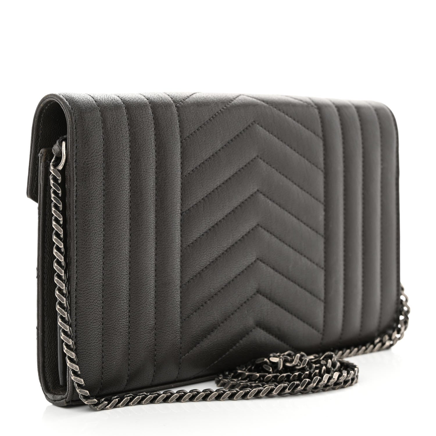 Saint Laurent Sheepskin Tri-Quilt Monogram Envelope Chain Wallet Earth 3 of 11