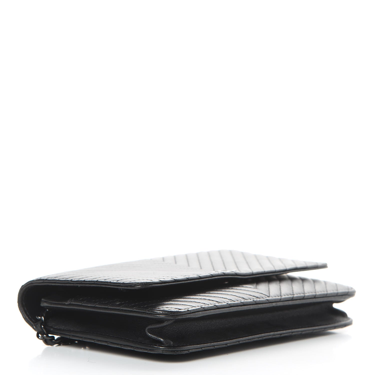 Chanel Lambskin Chevron Quilted Wallet On Chain WOC So Black 4 of 16
