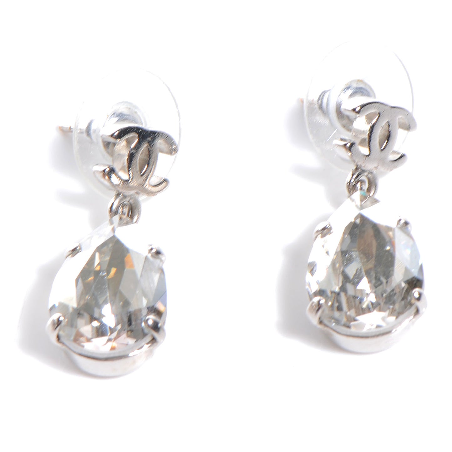 CC Crystal Teardrop Dangle Earrings Silver