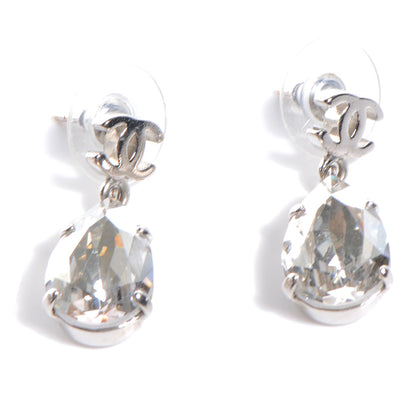 Chanel CC Crystal Teardrop Dangle Earrings Silver 1 of 4