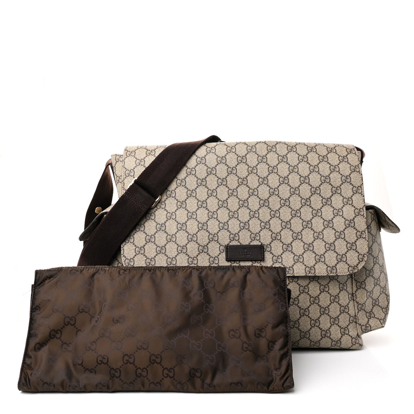 GG Plus Monogram Messenger Diaper Bag Dark Brown