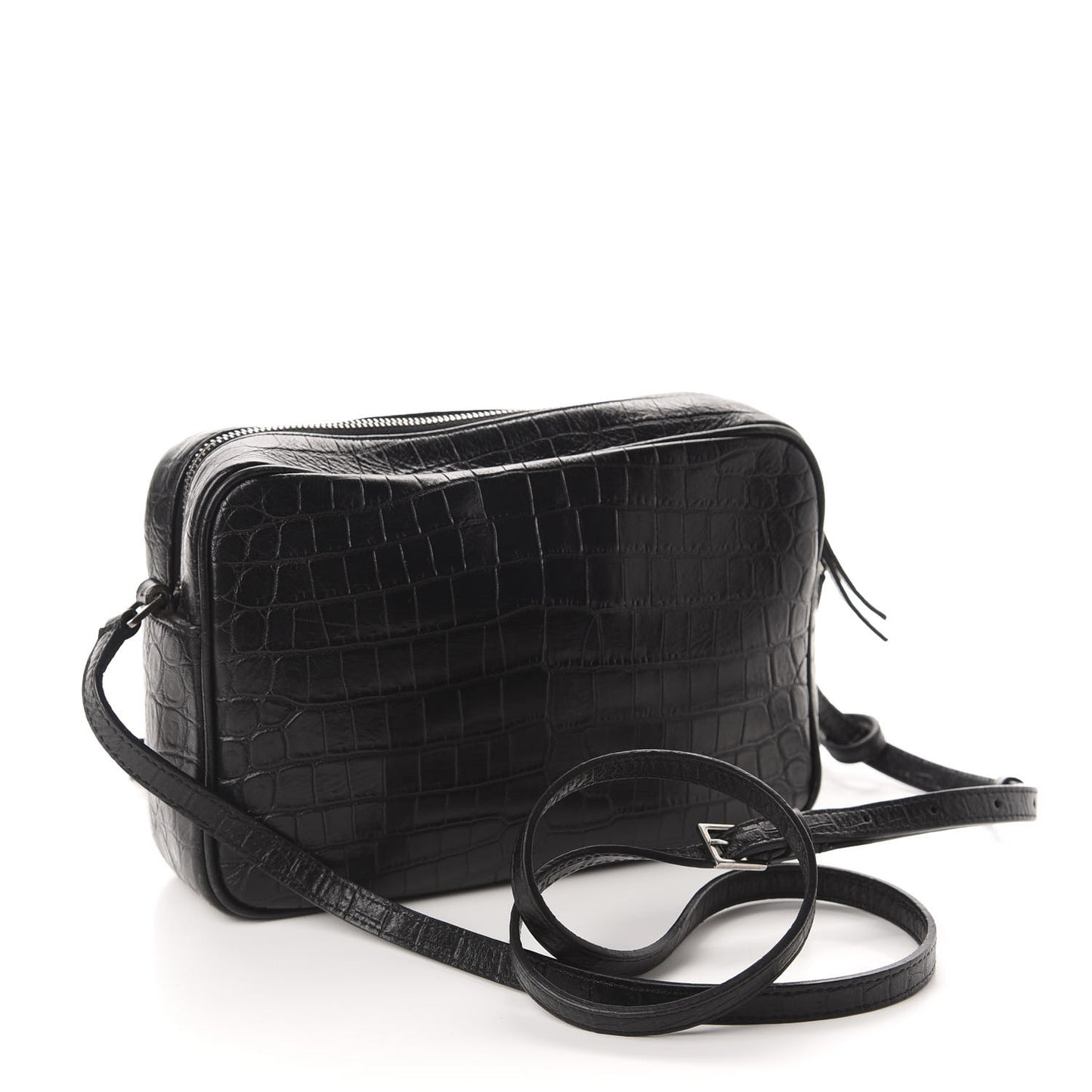 Calfskin Crocodile Embossed Monogram Lou Camera Bag Black
