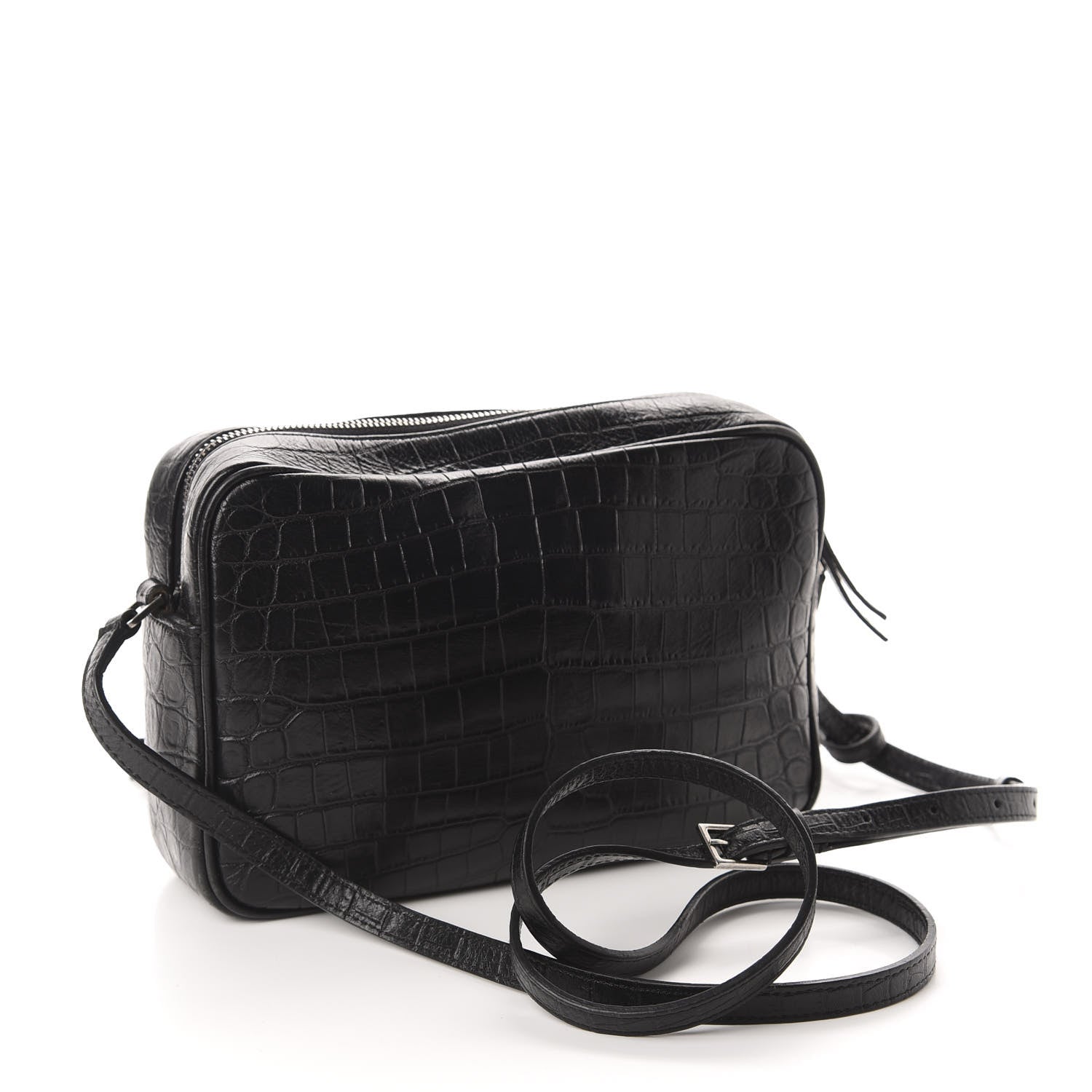 Saint Laurent Calfskin Crocodile Embossed Monogram Lou Camera Bag Black 3 of 11