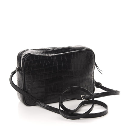 Saint Laurent Calfskin Crocodile Embossed Monogram Lou Camera Bag Black 3 of 11