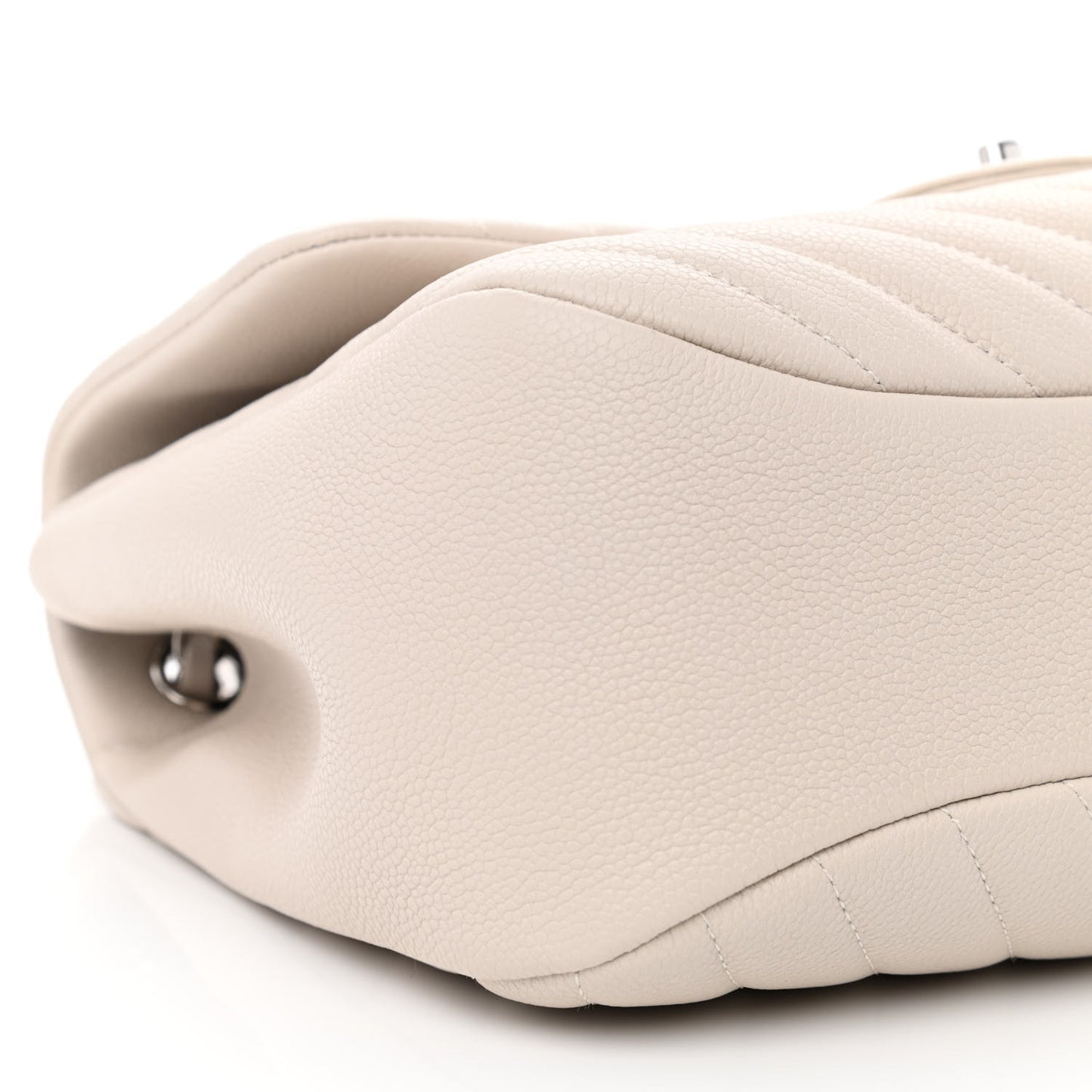 Caviar Chevron Quilted Large Puffy CC Flap White