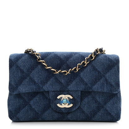 Chanel Printed Denim Quilted Mini Rectangular Flap Dark Blue 1 of 8