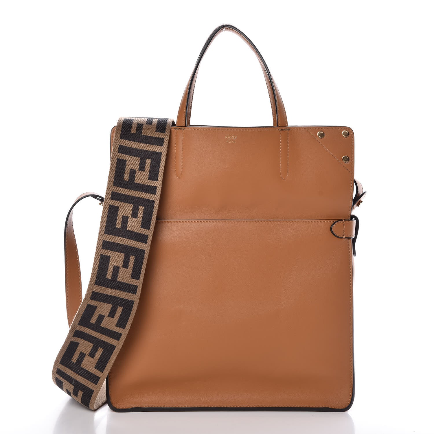 Fendi Vitello Grace Suede Flip Tote Nocciola Marrone 4 of 12