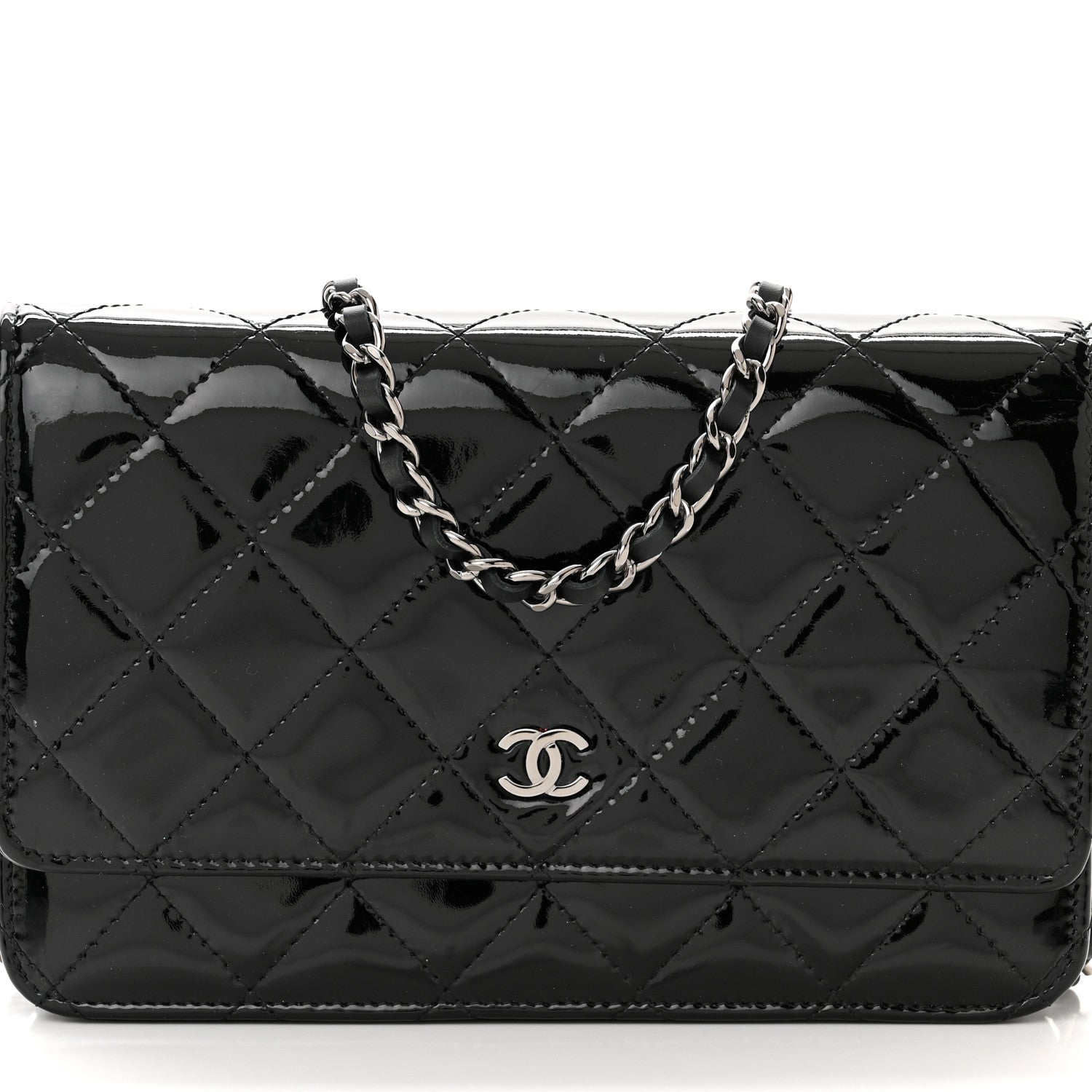 Chanel Patent Quilted Wallet On Chain WOC Black 9 of 17