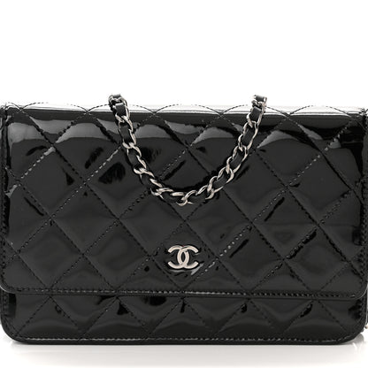 Chanel Patent Quilted Wallet On Chain WOC Black 9 of 17