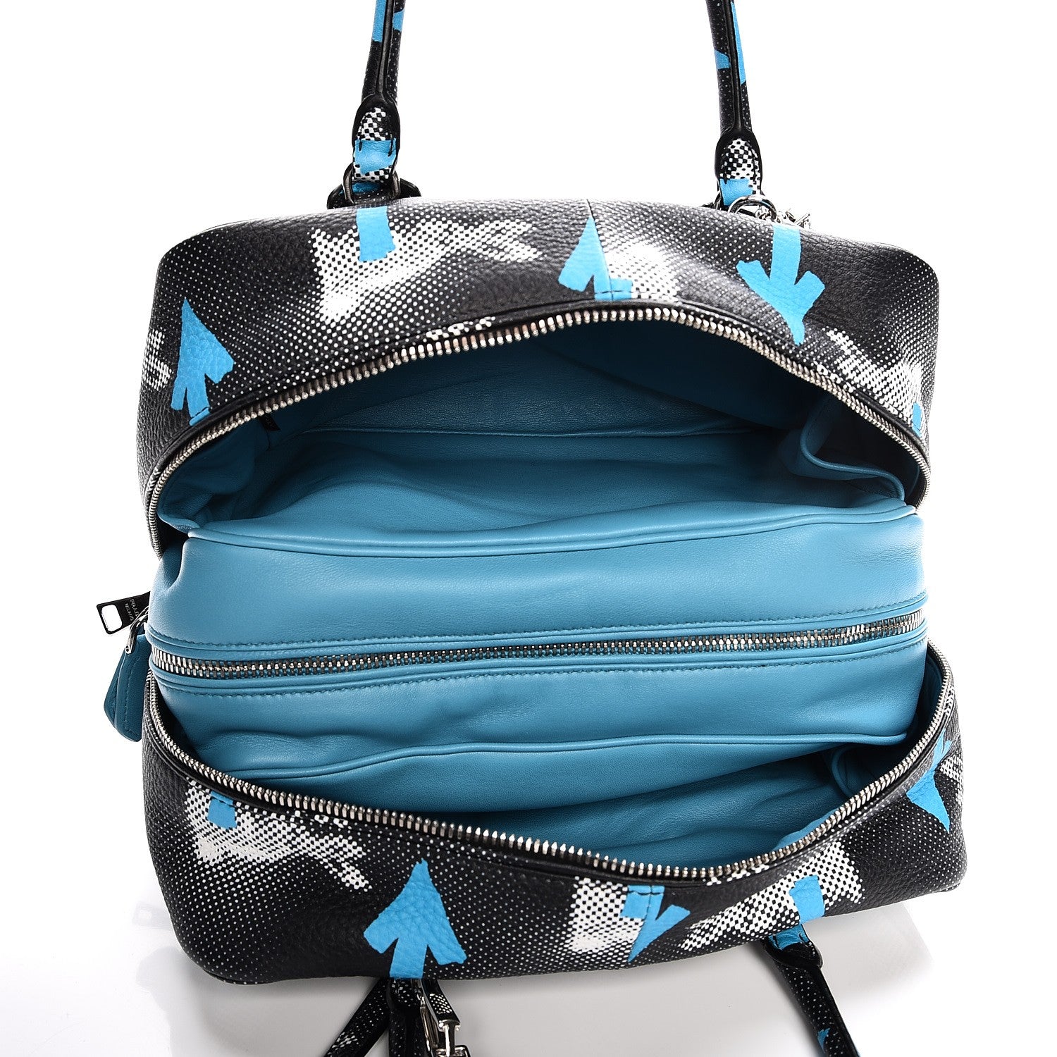 Prada Vitello Daino Rabbit Print Inside Bag Black Azzurro 6 of 7