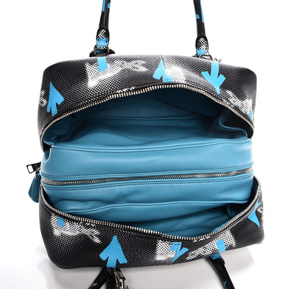 Prada Vitello Daino Rabbit Print Inside Bag Black Azzurro 6 of 7