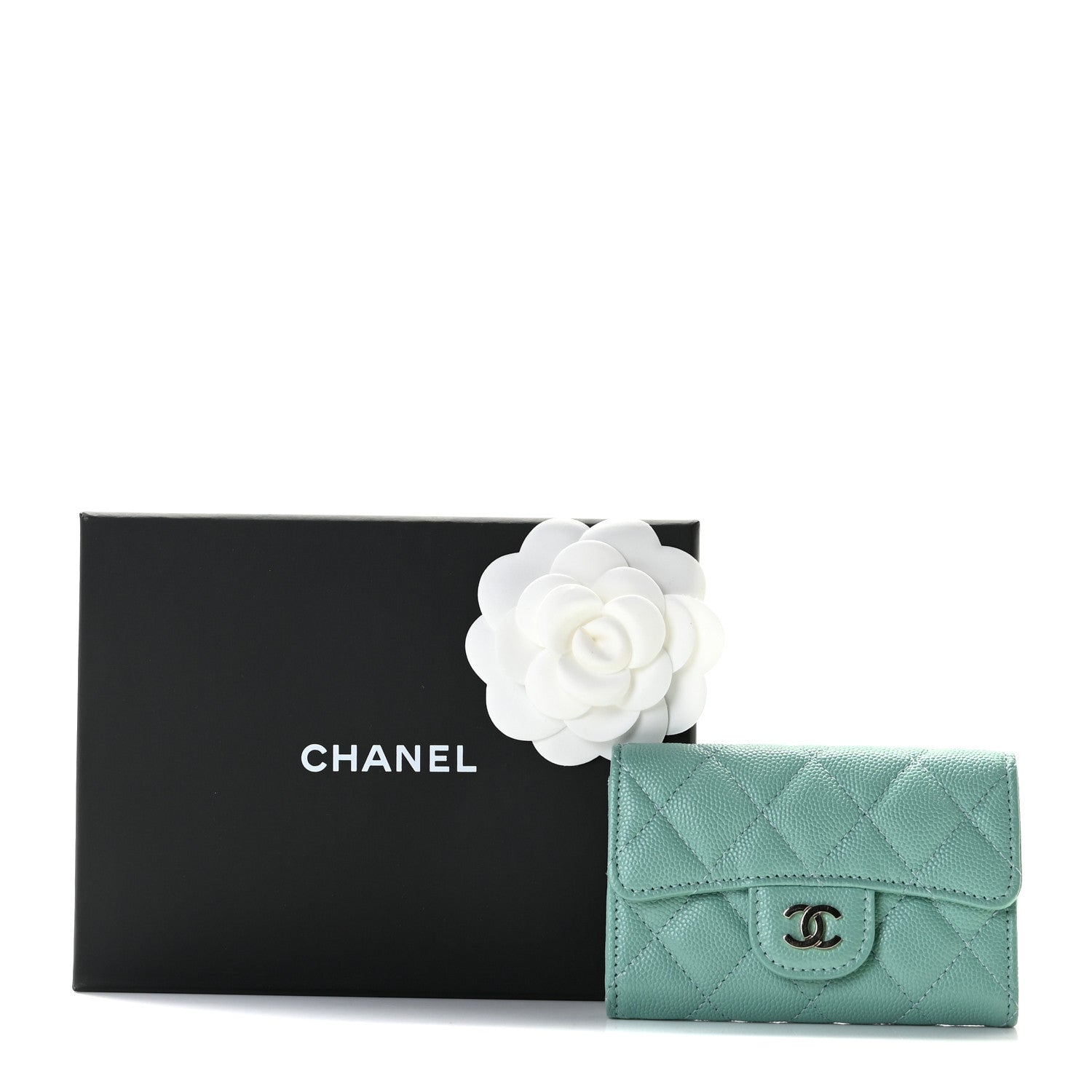 Chanel Caviar Quilted Flap Card Holder Wallet Green 8 of 8