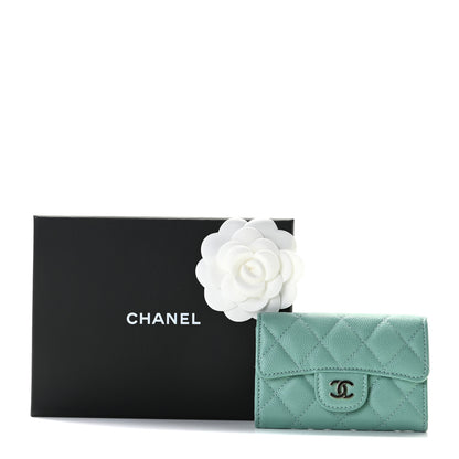 Chanel Caviar Quilted Flap Card Holder Wallet Green 8 of 8