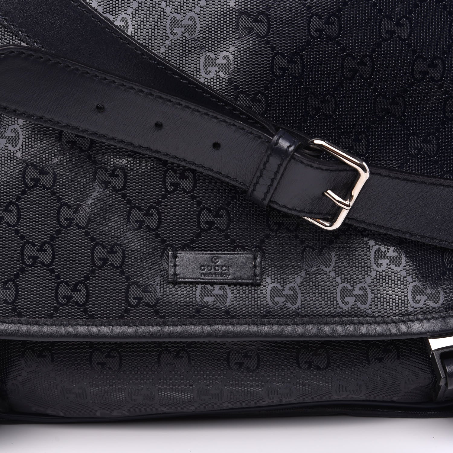 Gucci Imprime Monogram Medium Double Buckle Flap Messenger Bag Navy 9 of 9