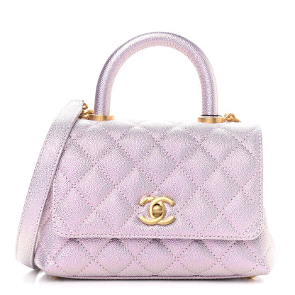 Chanel Metallic Caviar Quilted Extra Mini Coco Handle Flap Light Pink 1 of 11