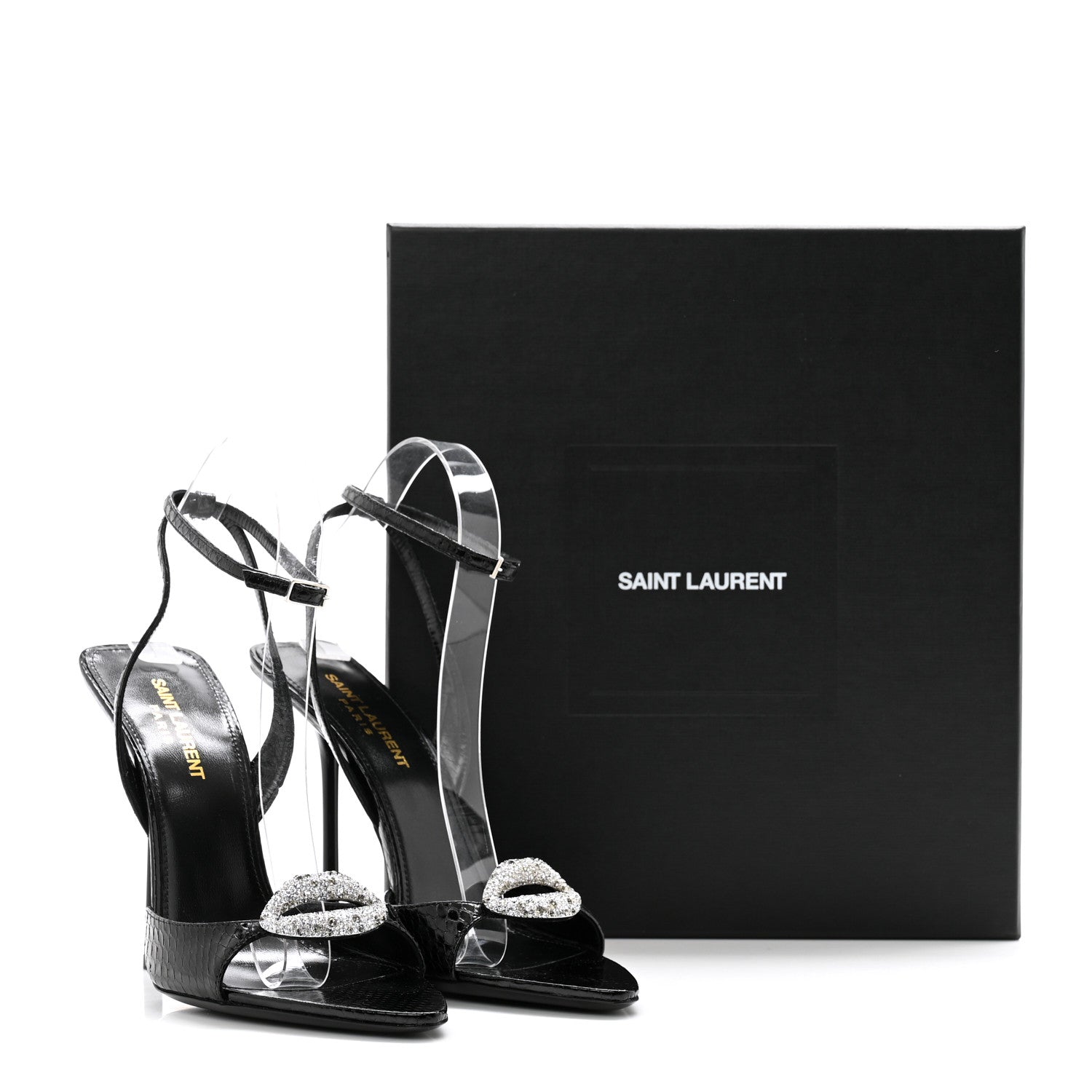 Saint Laurent Ayers Snakeskin Embossed Crystal Giqua 115 Sandals 38.5 Black 8 of 8