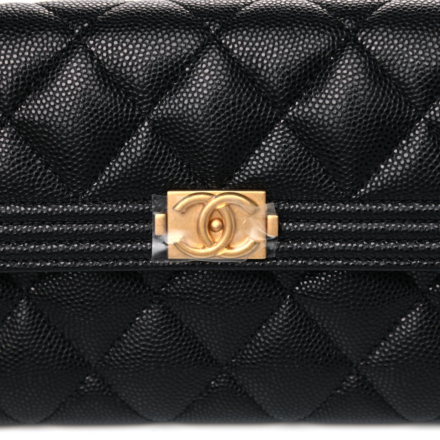 Caviar Quilted Large Boy Gusset Flap Wallet Black