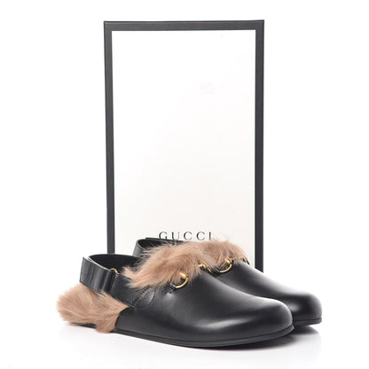 Gucci Calfskin Fur Mens Horsebit River Slingback Slippers 8 Black 10 of 10