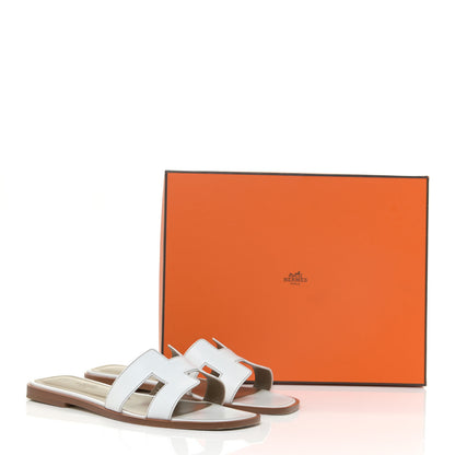 Hermes Box Calfskin Oran Sandals 38 White 14 of 14
