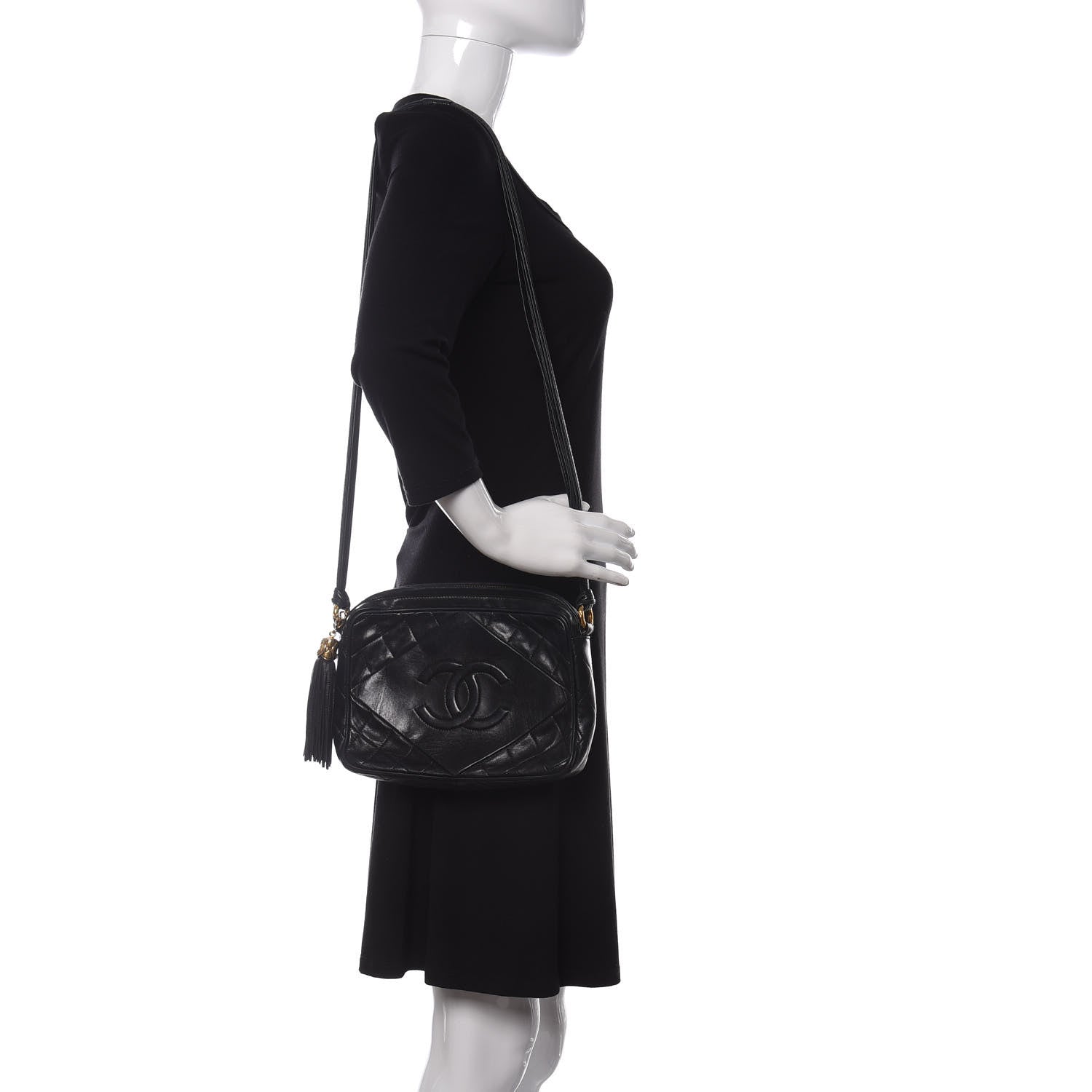 Chanel Lambskin Quilted CC Tassel Camera Case Black 2 of 11