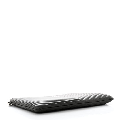 Saint Laurent Calfskin Matelasse Chevron Cassandre Monogram Document Holder Coal 4 of 9