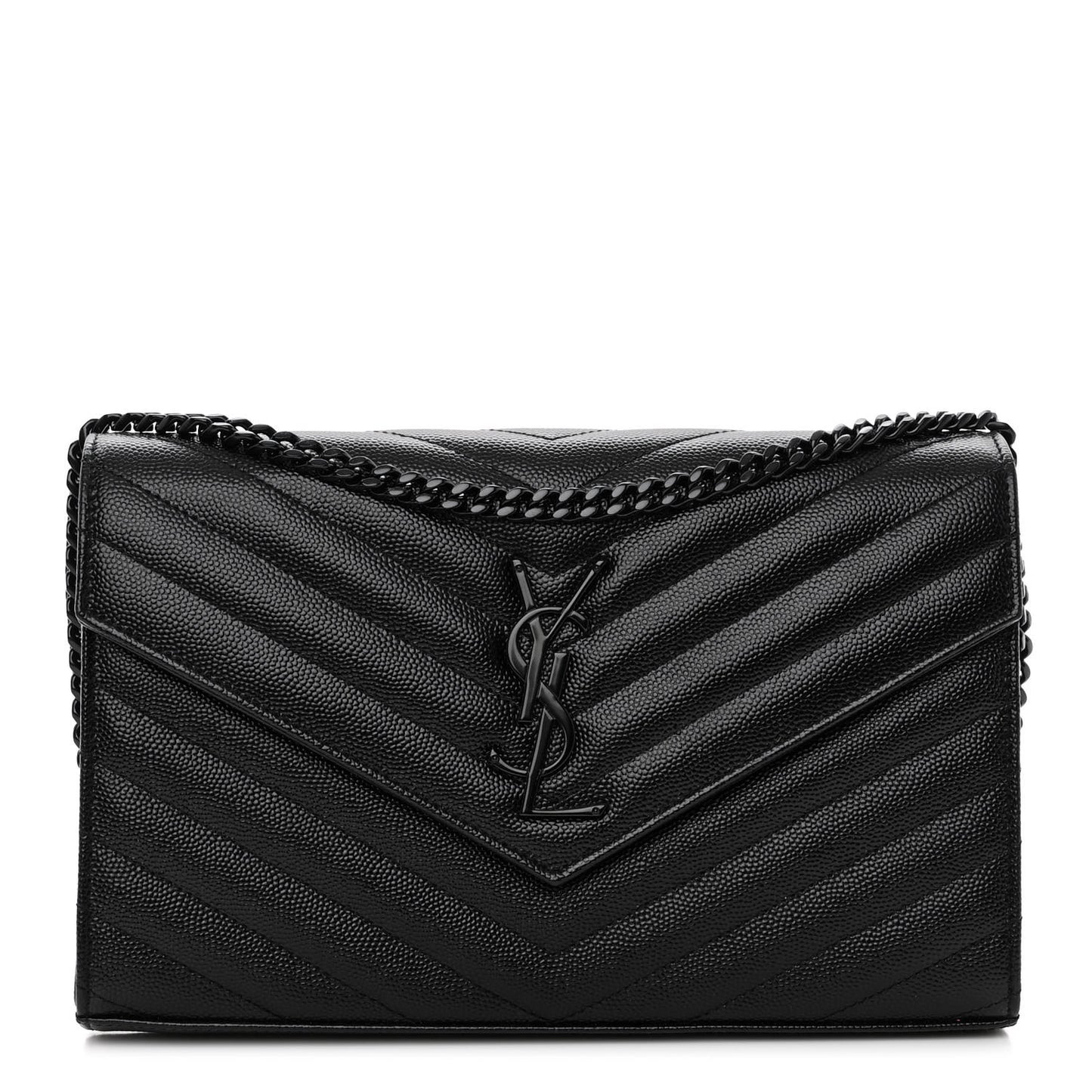 Grain De Poudre Matelasse Chevron Monogram Monochrome Chain Wallet Black