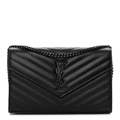 Saint Laurent Grain De Poudre Matelasse Chevron Monogram Monochrome Chain Wallet Black 1 of 9