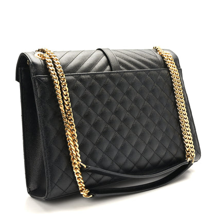 Saint Laurent Grain De Poudre Textured Mixed Matelasse Large Triquilt Monogram Satchel Black 3 of 8