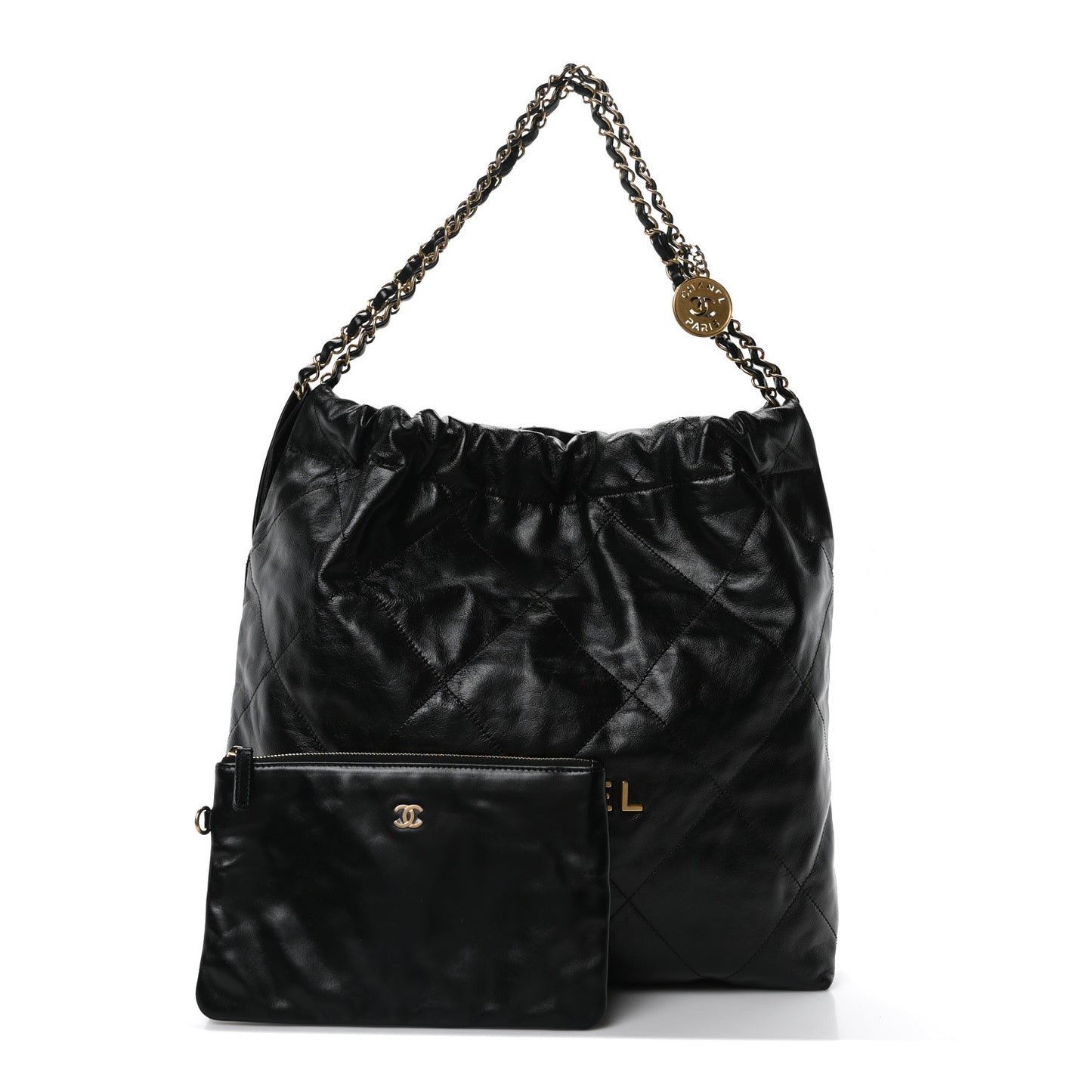 Shiny Calfskin Quilted Chanel 22 Black
