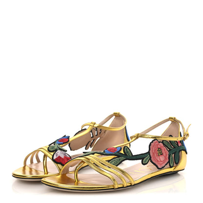Gucci Metallic Nappa Ophelia T-Strap Flat Sandals 36 Gold 4 of 10