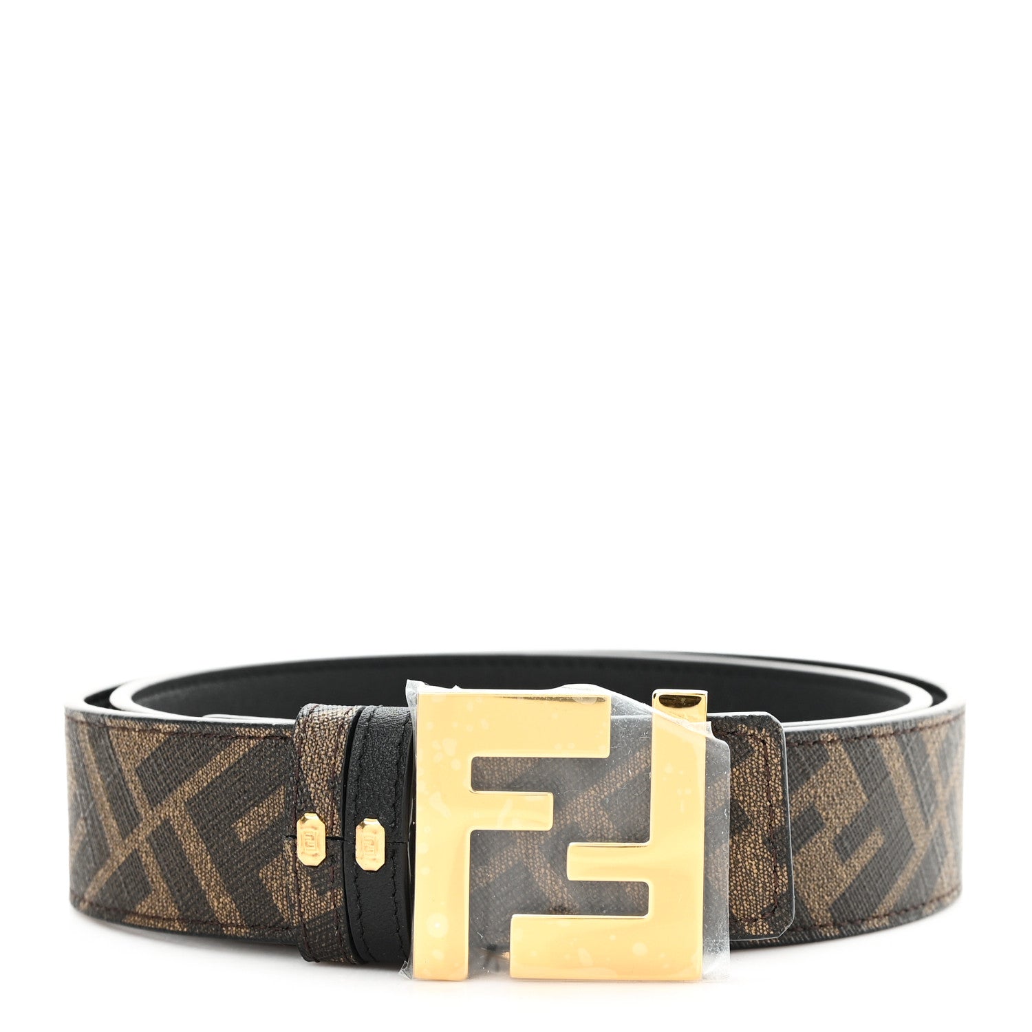 Fendi Cuoio Romano Glazed Fabric FF 1974 Reversible Belt 90 36 Black Tobacco Moro 1 of 4