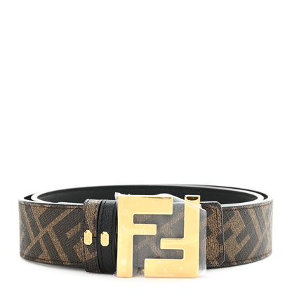 Fendi Cuoio Romano Glazed Fabric FF 1974 Reversible Belt 90 36 Black Tobacco Moro 1 of 4