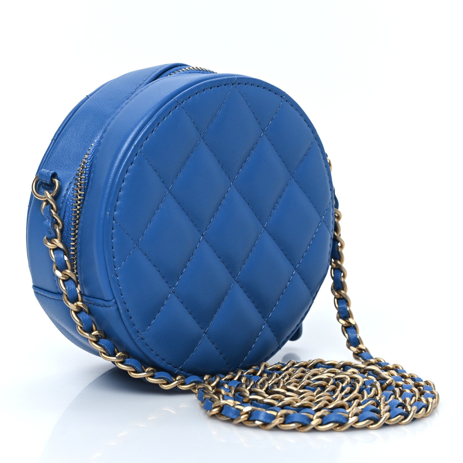 Chanel Lambskin Quilted Round Clutch With Chain Blue 3 of 10