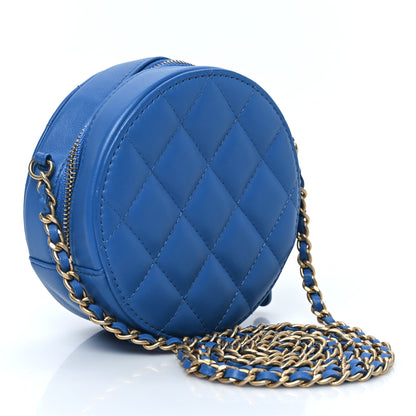 Chanel Lambskin Quilted Round Clutch With Chain Blue 3 of 10