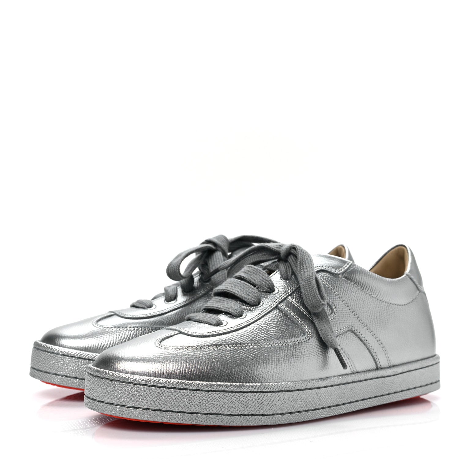 Hermes Metallic Epsom Womens Boomerang Sneakers 38.5 Argente 3 of 8