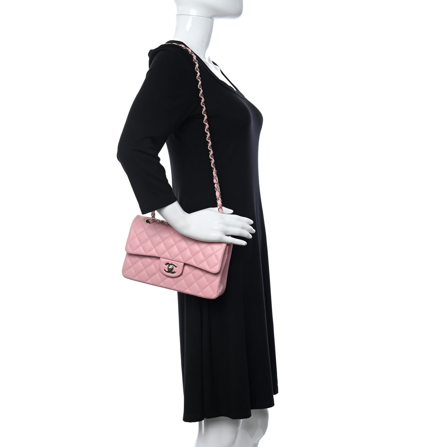 Caviar Quilted Small Double Flap Pink