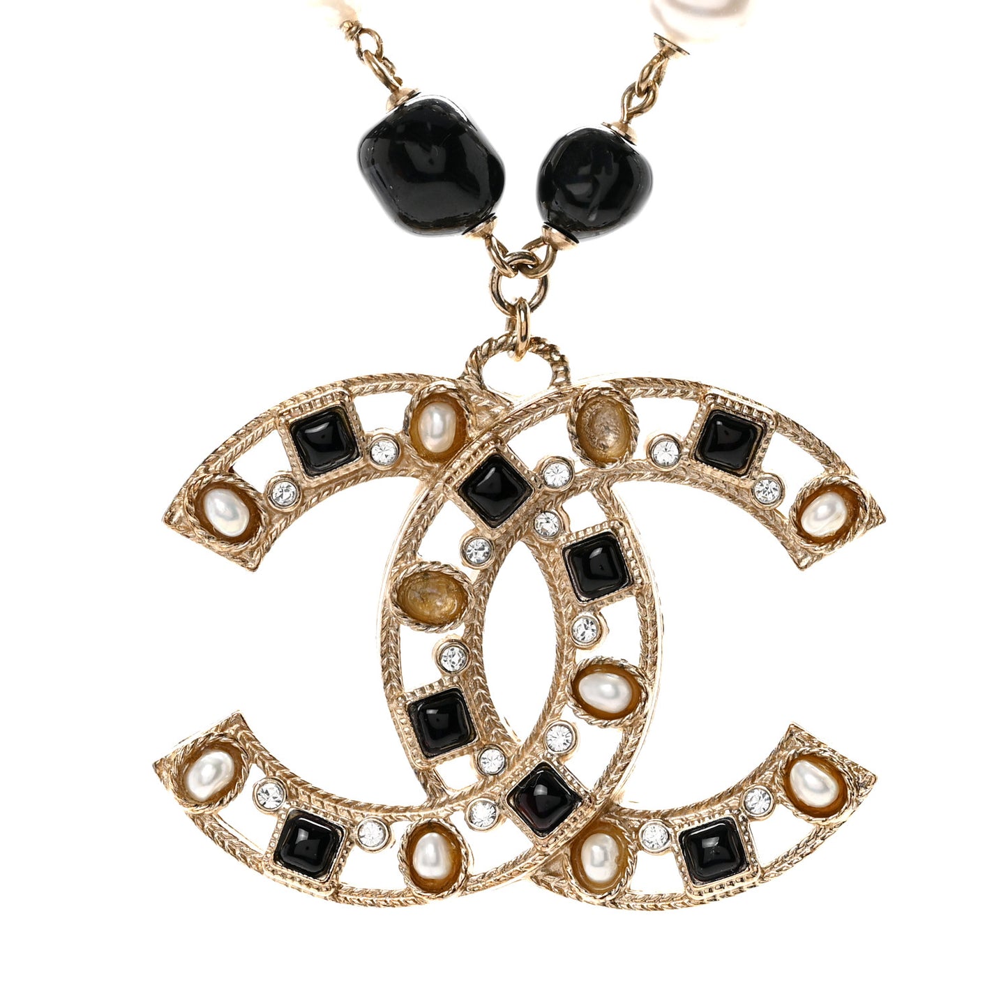 Pearl Bead Crystal CC Byzantine Necklace Black Gold