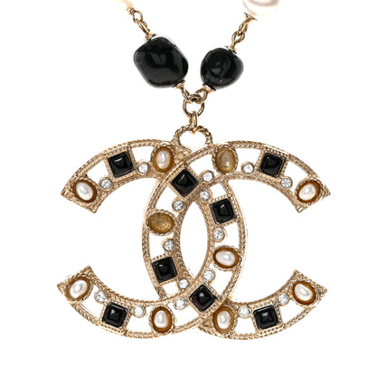 Chanel Pearl Bead Crystal CC Byzantine Necklace Black Gold 4 of 6