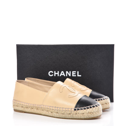 Chanel Lambskin CC Espadrilles 37 Beige Black 10 of 10