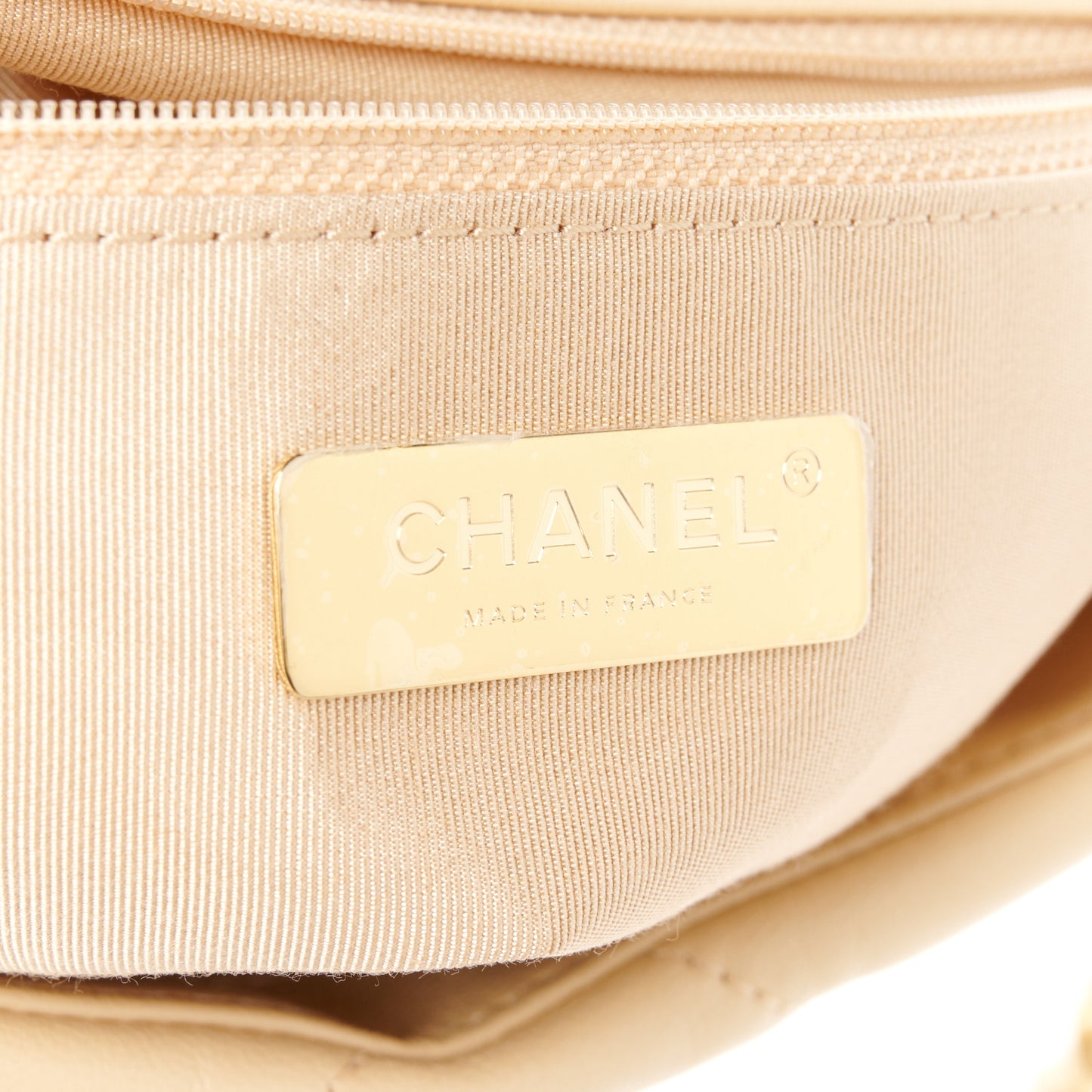 Shiny Goatskin Quilted Medium Chanel 19 Flap Beige