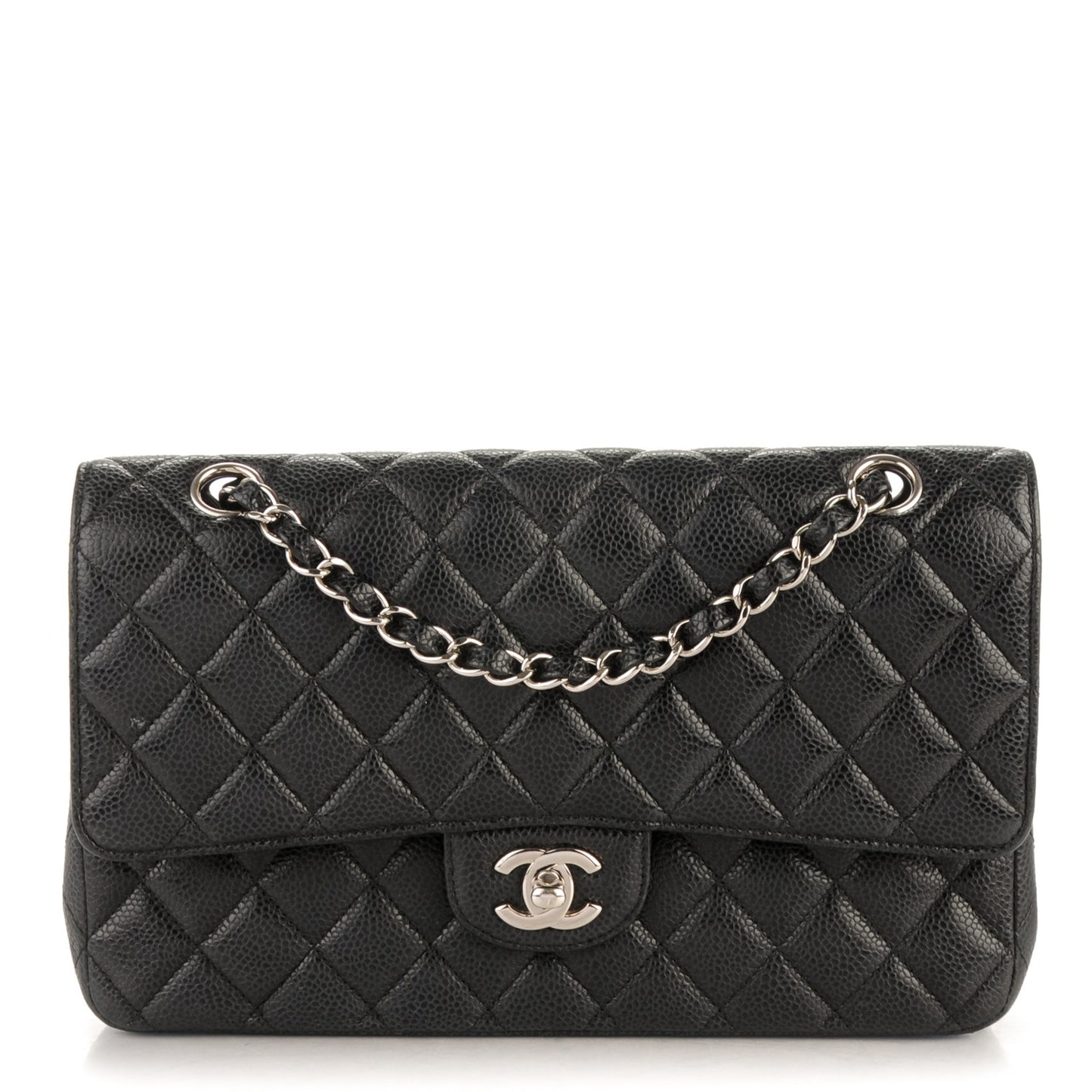 Caviar Quilted Medium Double Flap Black