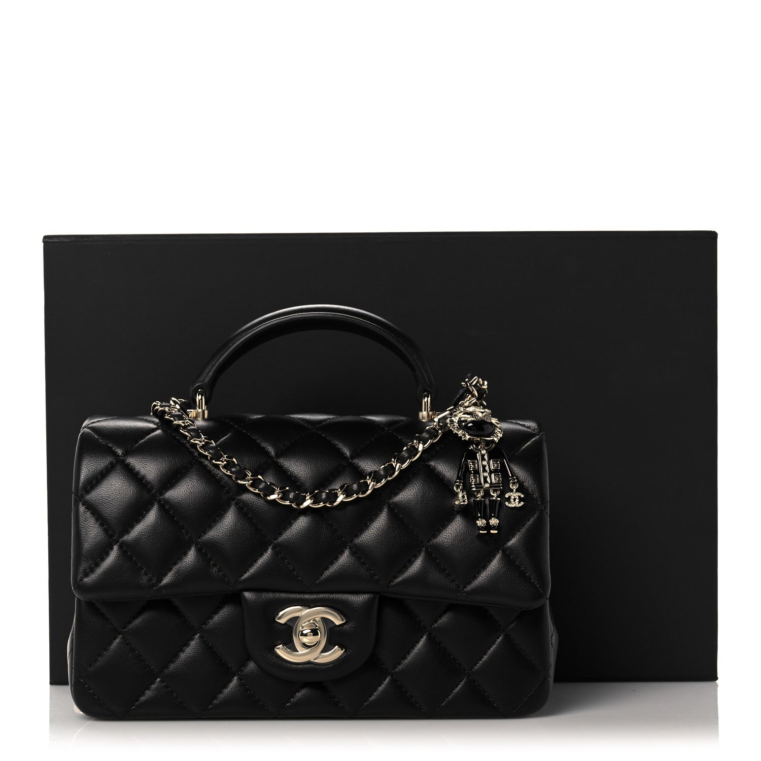 Chanel Lambskin Quilted Mini Lion Charm Top Handle Rectangular Flap Black 11 of 11