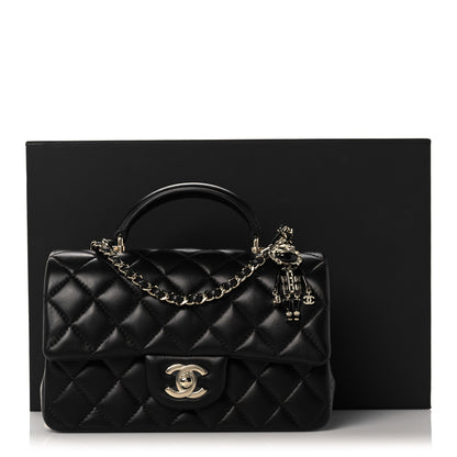 Chanel Lambskin Quilted Mini Lion Charm Top Handle Rectangular Flap Black 11 of 11